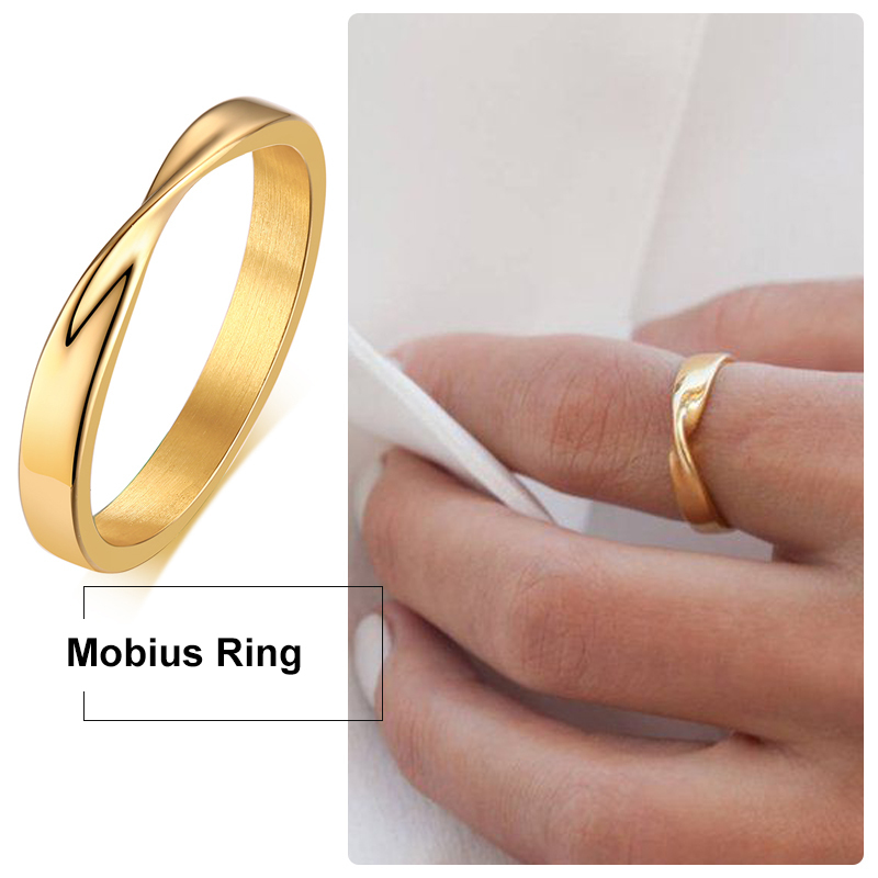 

Thin 3mm Womem s Mobius Ring Charm Stainless Steel Twist Wedding Infinite Love Gitfs 220716