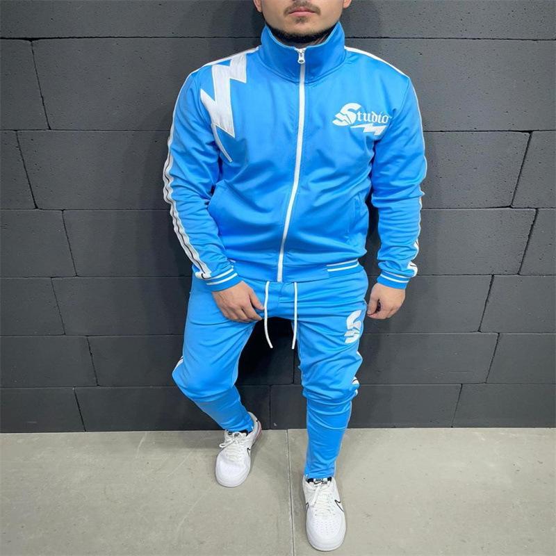 

Men's Tracksuits Zipper Cardigan Long-Sleeved Jacket With Rope Trousers Two Pieces Outfits Casual Sports Men's Comfortable JacketMen's, Blue