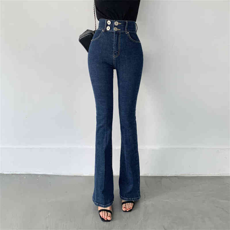 

HziriP Autumn Blue Casual Denim Flare Pants 2021 Skinny High Waist Chic OL Full Length Jeans Loose Women New Wide Leg Trousers T220728