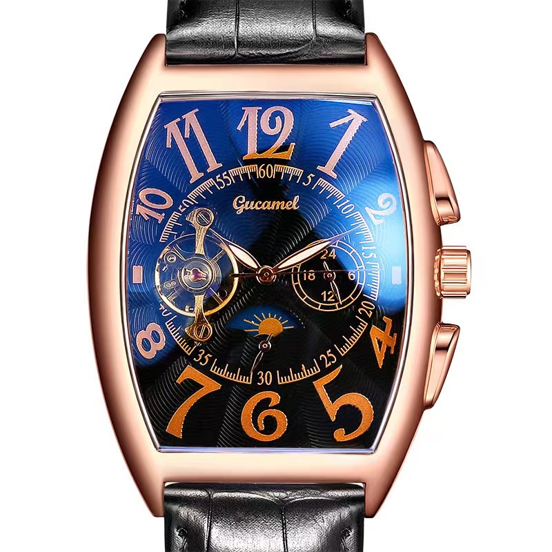 

2022 Men's Watch Automatic Mechanical Skeleton Watch Classic 50mm Dial Full Stainless Steel Water Resistant Tonneau Mechanical Watch, Camel