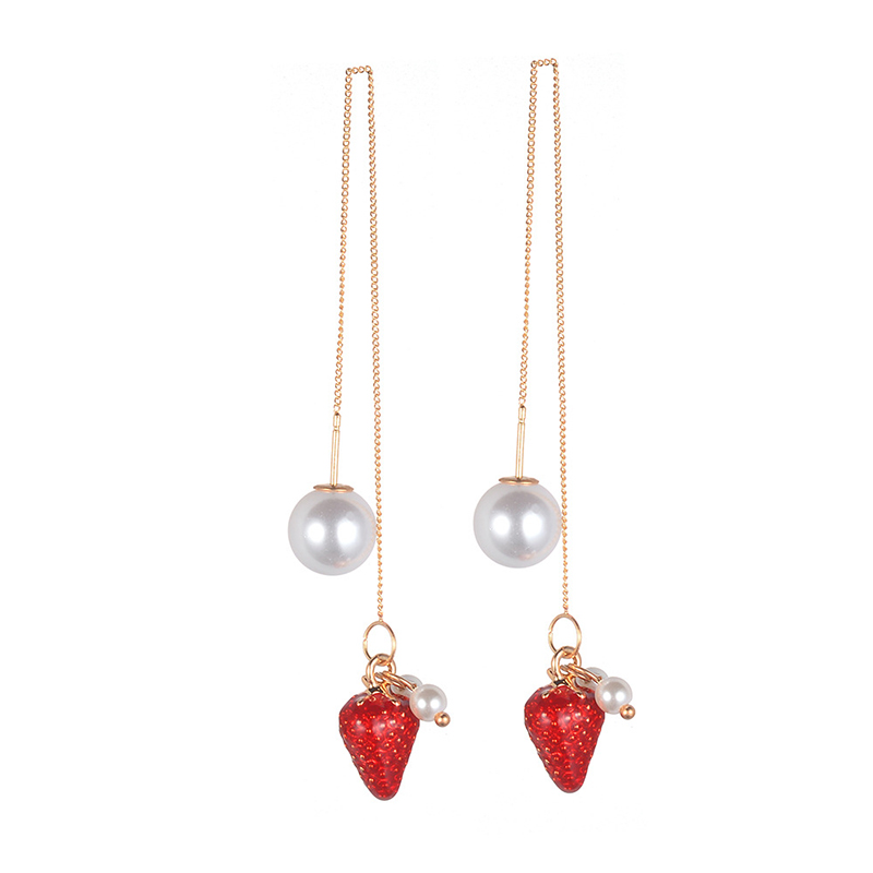 

Cute Red Strawberry Dangle Earrings for Women Wholesale Long Chain Drop Earring Party Simulated Pearl With Strawberry Pattern