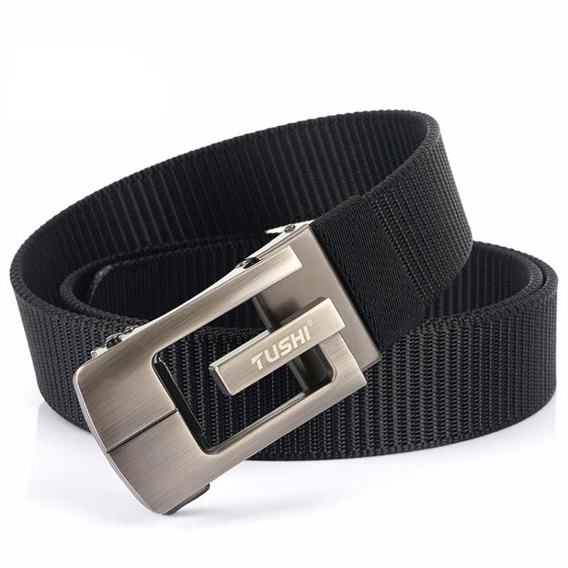 

Belts Luxury Nylon Jeans Belt For Men High Quality Metal Automatic Buckle Casual Adjustable Durable Male Fabric Cowboy WaistbandBelts, Black