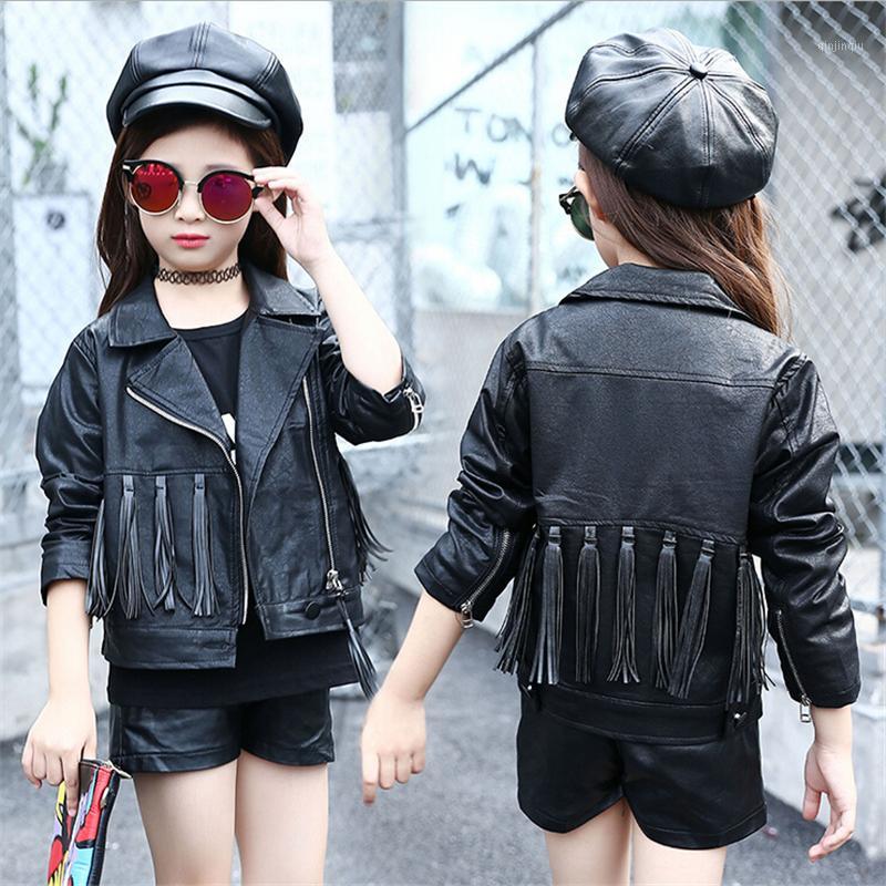 Autumn Baby Girls Fashion Leather Jacket Korean Children Clothes Teenage Girl Black Tassels Zipper Cardigan Coat Kids Outwear-image-758327042