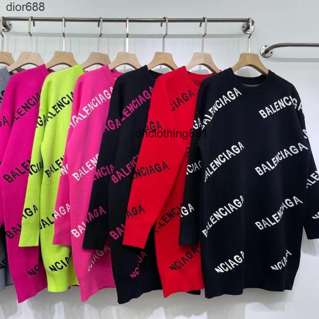 

Fahion hoodies balencaigas'ss designer men's sweaters Paris home 2022 autumn and winter fashion new jacquard letter medium length sweater, Rose red and white letters