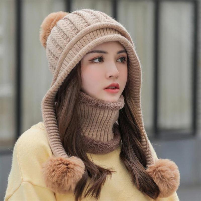 

Visors 2Pcs/Set Hat Scarf Casual Ear Protection Fleece Lining Skin-Touch Knitted NeckerchiefVisors, White