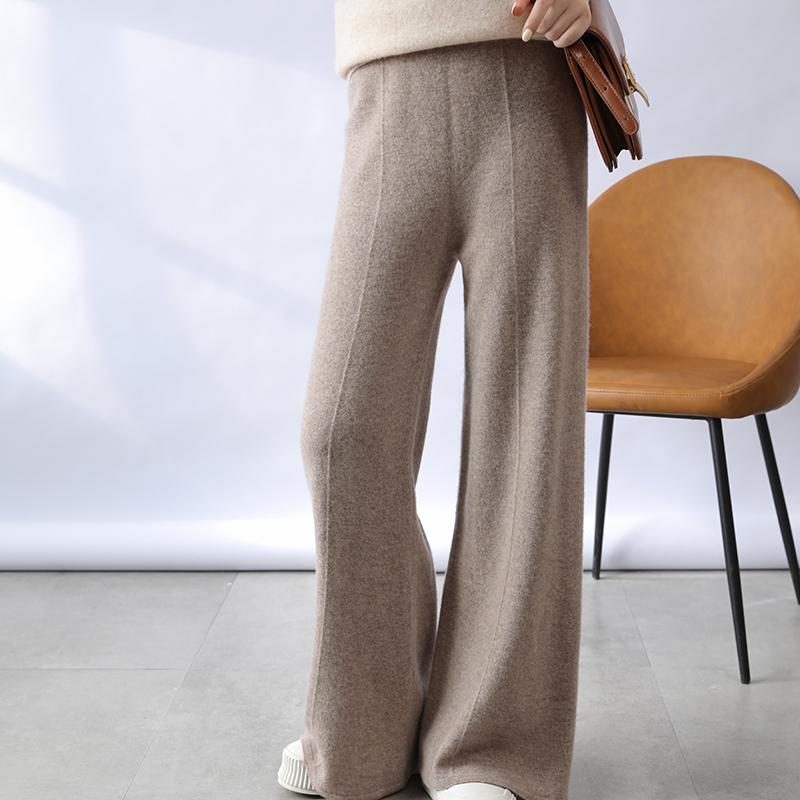 

Women' Pants & Capris LONGMING Wool Women Knitted Autumn Winter Sweater Trousers Straight Leg Vintage Loose Long Female Y2K, Beige
