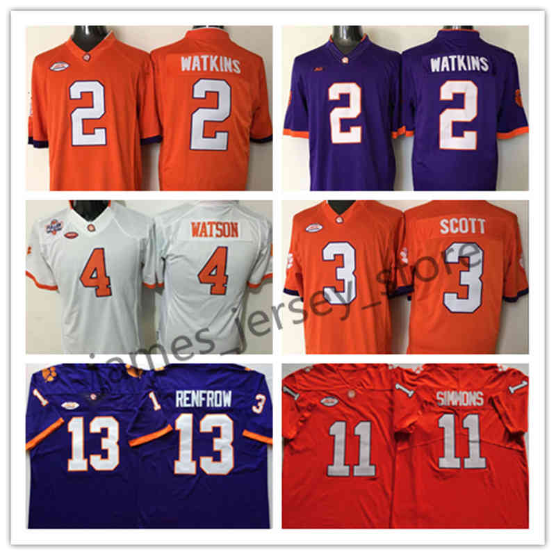 

Xflsp College Custom Clemson TG Football Jersey 2 Sammy Watkins 3 Artavis Scott 4 DeShaun Watson 11 Isaiah Simmons 13 Hunter Renfrow, 11 isaiah simmons white jersey