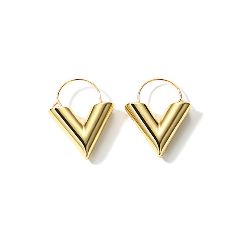 

Hoop & Huggie 2022 Fashion Gold Color Initial V Earrings For Women Geometric Minimal Simple Everyday JewelryHoop