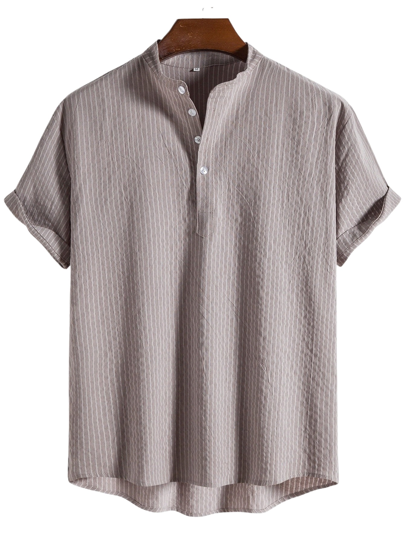 

men Striped Half Button High Low Shirt C5Fg#, Grey
