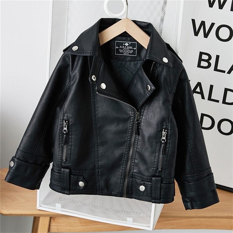 

Jackets Girls Boys Black Pu Zipper Jackets Kids Baby Leather Jacket Spring Autumn Cool Coat Children Clothes Overcoats 214T 220826, Black4