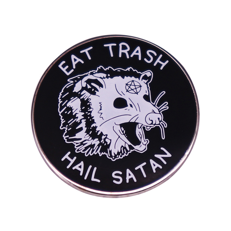 

Eat Trash Hail Satan Occult Possum Enamel Laple Pin, As picture
