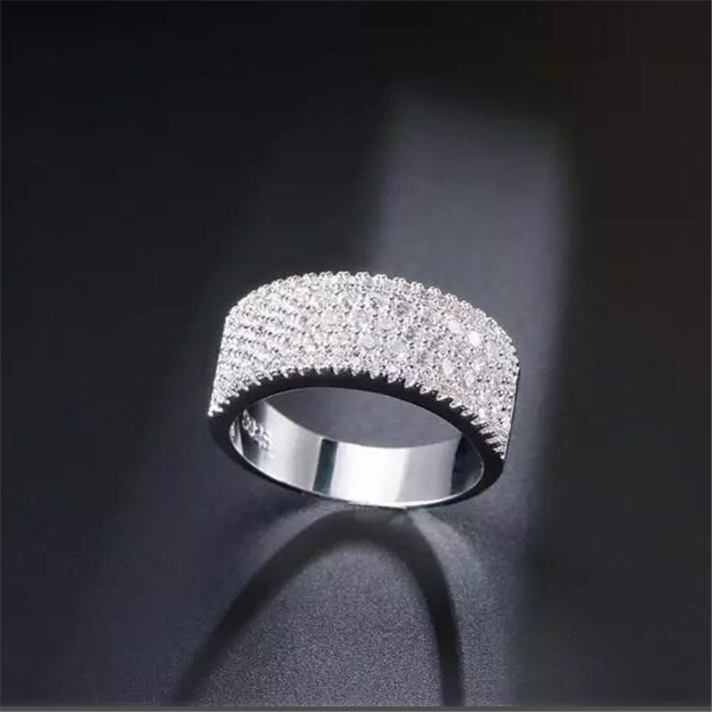 

Ins Top Sell Wedding Rings Luxury Jewelry 18K White Gold Fill 5A Cubic Zircon Sapphire CZ Diamond Gemstones Party Women Eternity Engagement Band Ring Gift