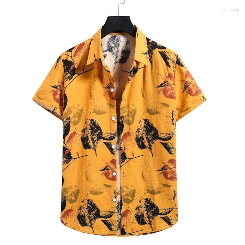 

Men's Casual Shirts Men's Slim Fit Floral Printed Male Short Sleeve Hawaiian Beach Flower Shirt Basic Tops Plus Size -2XLMen's Eldd22, Yellow