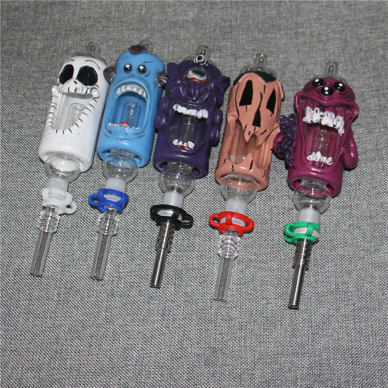 

3D Cartoon Resin Hookahs Glass Nectar Collector with 14mm Stainless Steel Nail Quartz Tips Plastic Keck Clip 5ml Silicone Container Reclaimer Nector Collector Kit