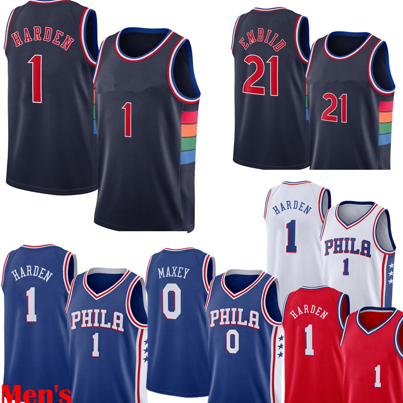 

1 Jame man Harden Jersey joel 21 embiid Allen 3 Iverson Basketball Jerseys Tyrese 0 Maxey wite