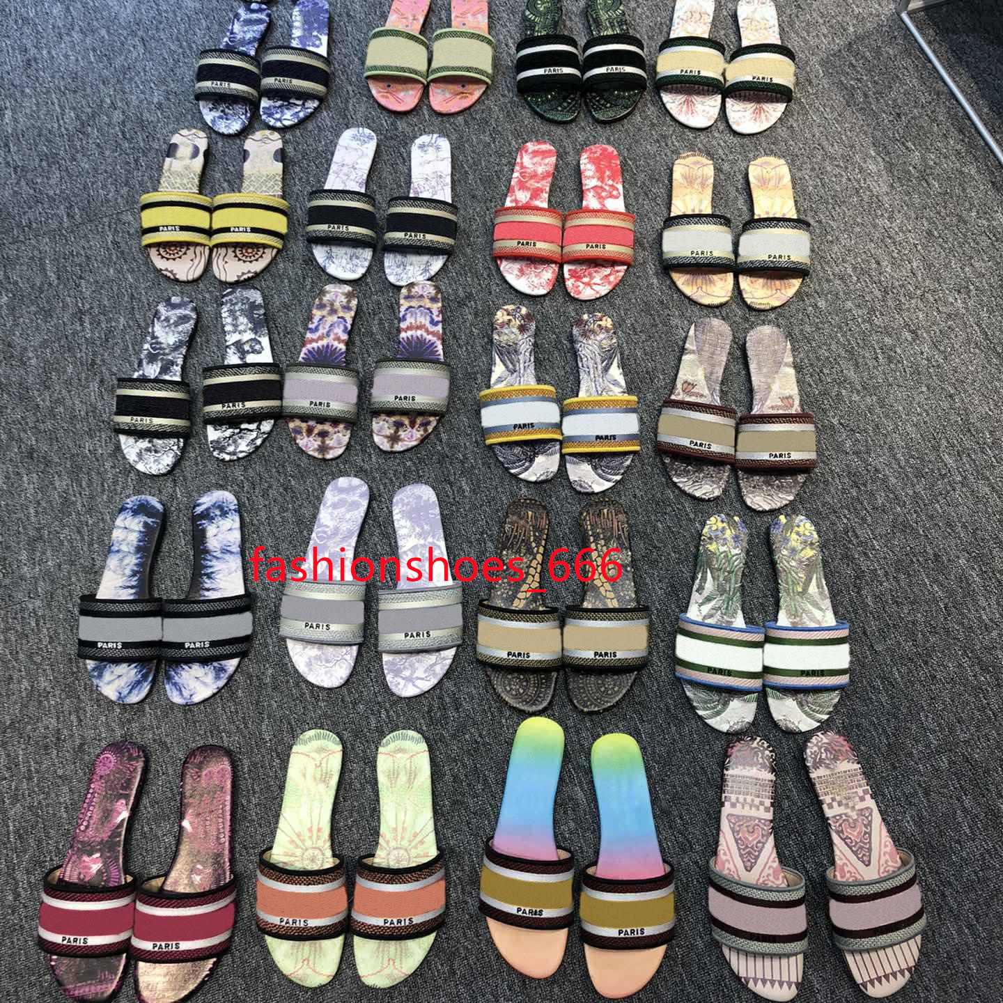 

2021 Women luxury Designer Sandals Slippers Leather Summer Flat Slipper Embroidery fashion beach woman Big head Rainbow letters 35-42 With Box 36color