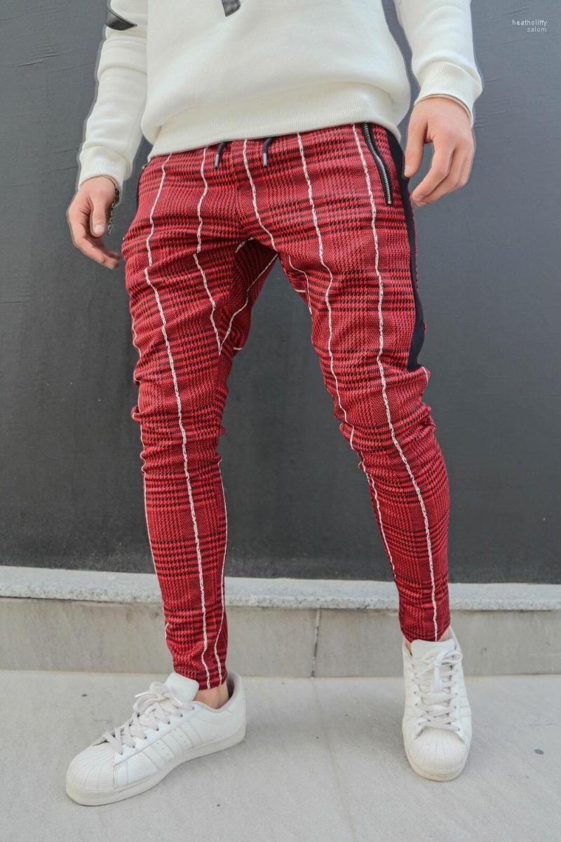 

Men's Pants Print Plaid Men Slim Fitness Trouders Sweatpants Mens Joggers Middle Waist Drawstring Casual Heat22, Blue