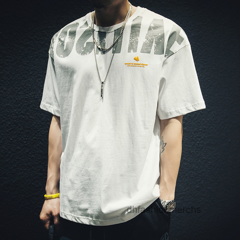 

Summer cotton short sleeve mens t-shirt loose fashion brand large round neck half sleeve fat white printing tshirts