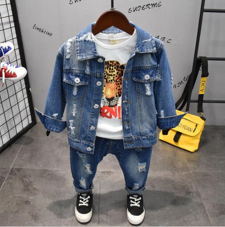 

Clothing Sets Spring Children's Suit Boy Fashion Denim Jacket + Wild T-shirt Pants Three-piece 2-6 Years, 3pcs