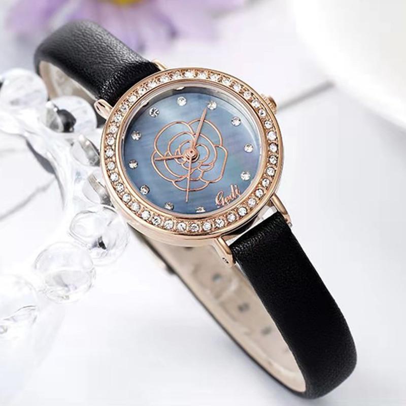 

Wristwatches Selling Simple Luxury Rose Flower Women Watch Fashion Quartz Leather Gifts For GiftsWristwatches, Black