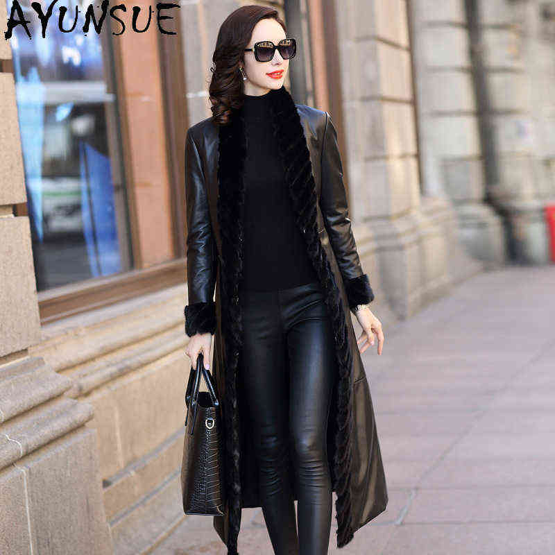 

Ayunsue Winter Genuine Sheepskin Coat Women Genuine Leather Coat Mink Fur Collar Down Coat Korean Jackets Chaquetas Para Mujer J220727, Black