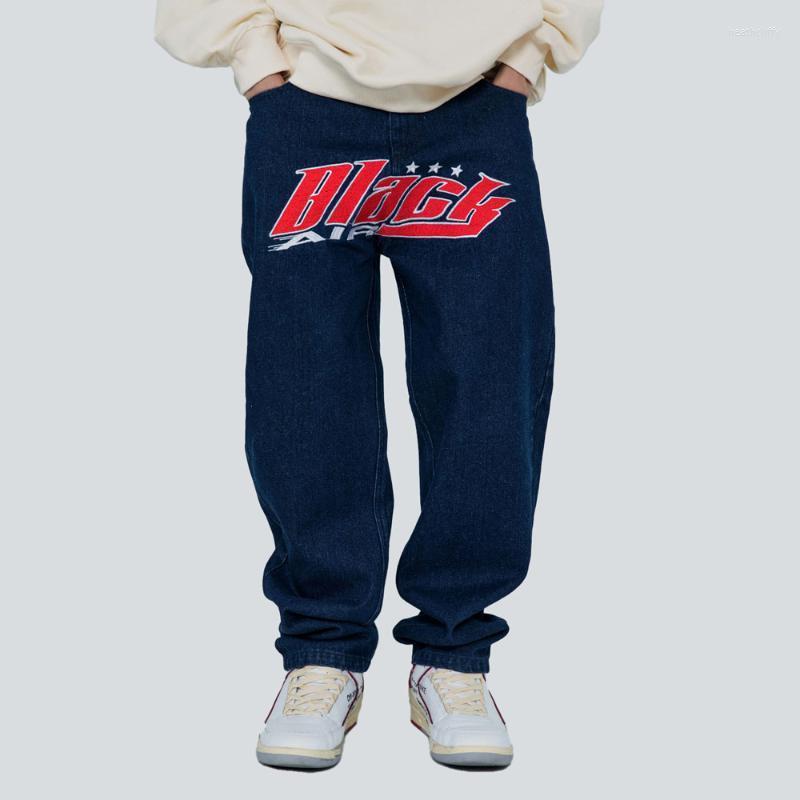 

Men' Jeans Men Embroidery Streetwear Hip Hop Vintage Fashion Loose Casual Straight Denim Pants Male White Wide Leg TrousersMen' Heat22, Blue