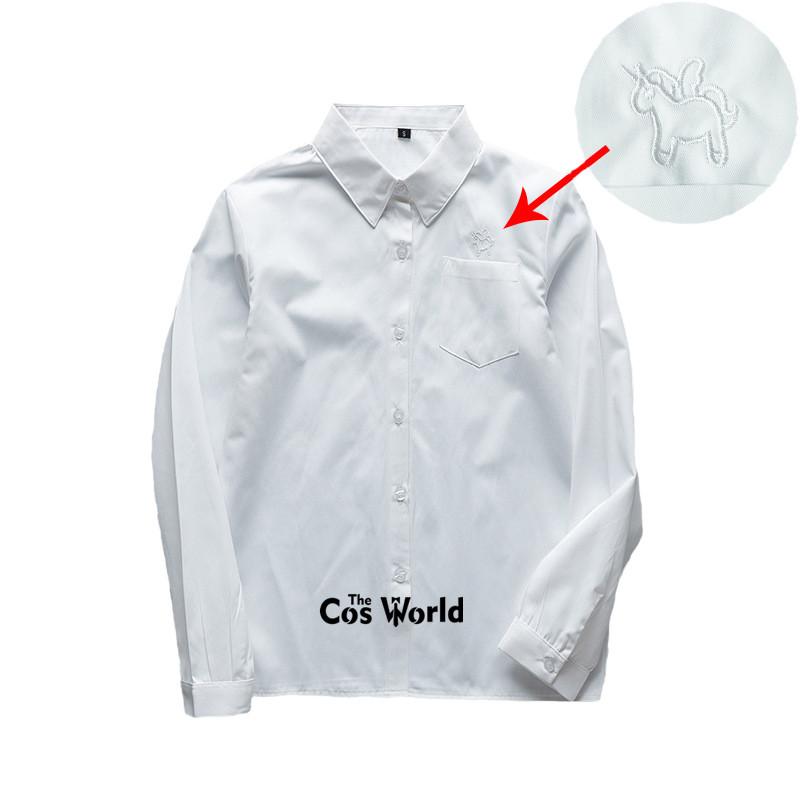 

Clothing Sets XS-5XL Men's Women's Spring Autumn V-Neck Alicorn Long Sleeve White Shirt Tops Blouses For JK School Uniform Student C, As pic