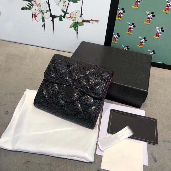

22 Newest Fashion Card Holder Ladies Diamond Wallet Short Black Premium Leather Feel Luxury Classic Metal Buckle Case CC, Sku