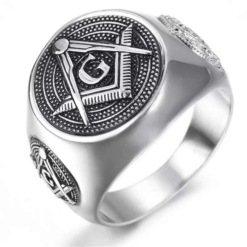 

High quality ring 316 stainless steel men's freemaoson masonic silver black rings free mason jewelry Unique design high grade jewel Man's Gift