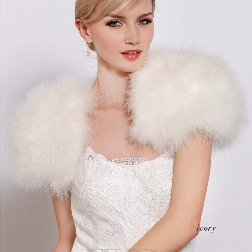 

Women Real Ostrich Feather Fur Shrug Shawl Wraps Bride Wedding Party Cape Ivory