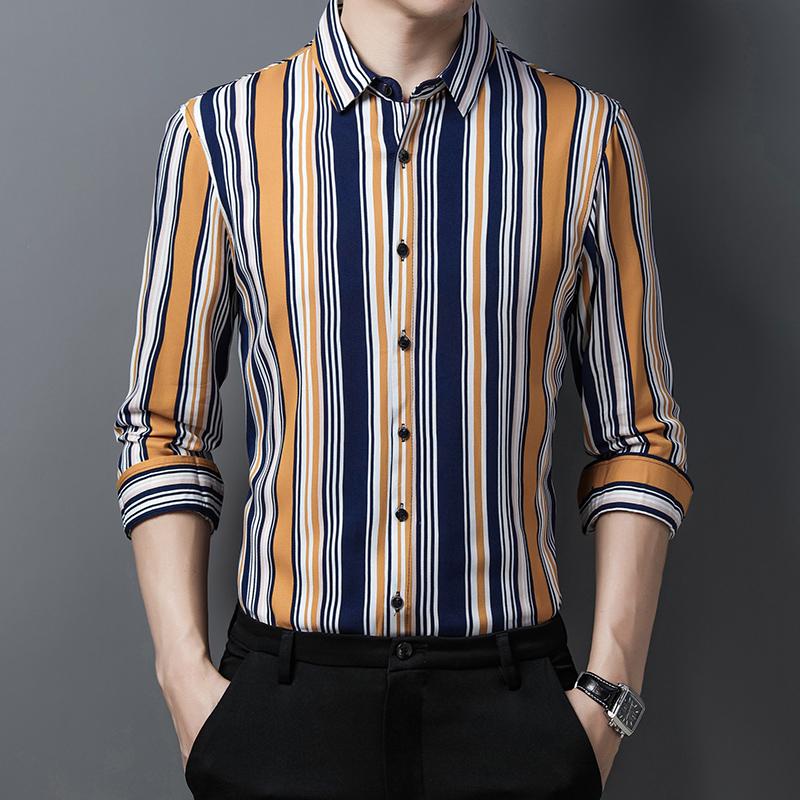 

Men' Casual Shirts Male Striped Dress Spring Autumn Long Sleeve Man Fashion Patchwork Colors Clothes ShirtMen, Red