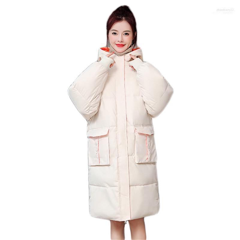 

Women's Down & Parkas Winter Jacket Women Beige Orange Stitching Plus Size Loose 2022 Autumn Korean Fashion Blue Long Hooded Parka Feminina