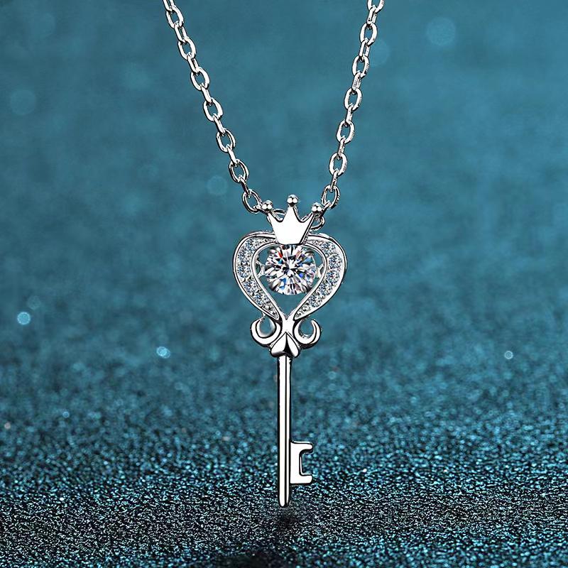 

Other Trendy 0.3ct D Color Moissanite Key Crown Necklace Women 100% 925 Sterling Silver Charm Birthday GiftOther