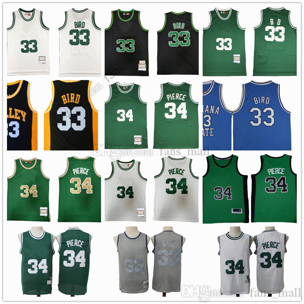 

Mitchell and Ness Basketball 2007-08 Paul 34 Pierce Jerseys Retro Stitched Larry 33 Bird Youth Kids Mans Jersey 1985-86 Green White Blue Black High School College, As picture (with team logo)