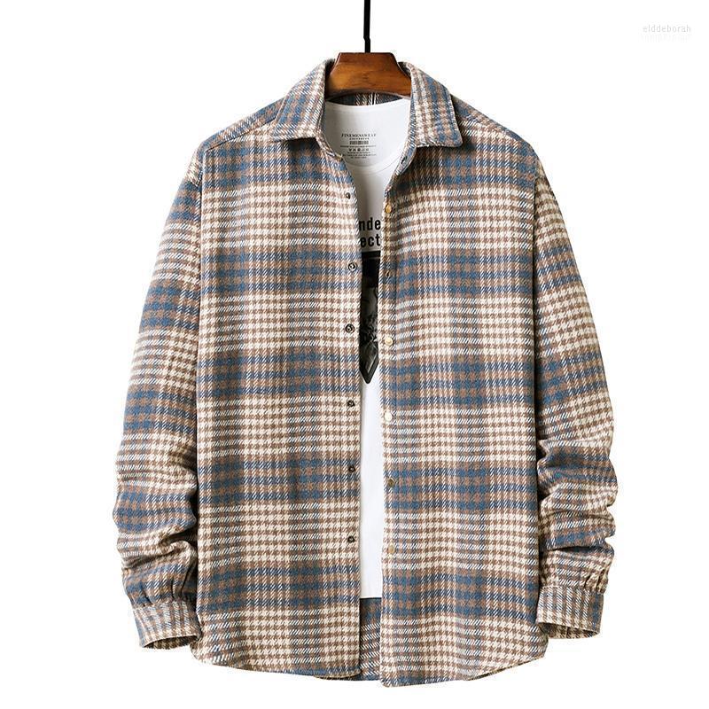 

Mens Long Sleeve Heavy Weight Flannel Shirts Men Hip Hop Streetwear Harajuku Plaid Shirt Button Up Male Men's Casual Eldd22, Yellow