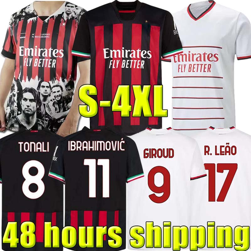 

4XL IBRAHIMOVIC 22/23 Legends soccer jersey AC MILANS GIROUD DE KETELAERE R. LEAO BENNACER KESSIE ROMAGNOLI CALHANOGLU TONALI REBIC 2023 football shirt men kids Kits, 22-23 home