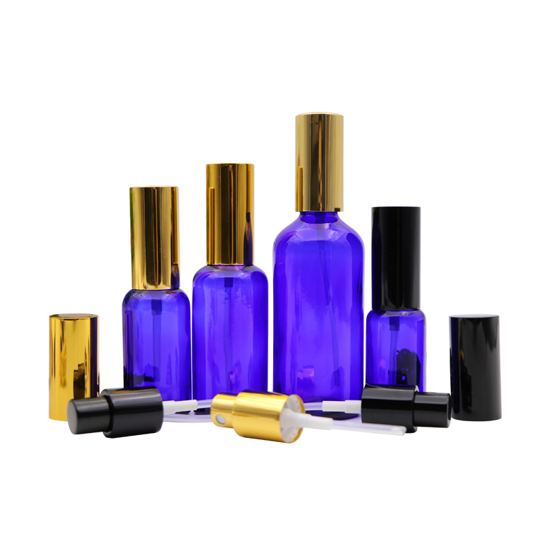

Factory in Stock Essence Bottle Spray Bottle Anodized Aluminum Pump Head Blue Essential Oil Bottle Toner Sub-Bottle Customization