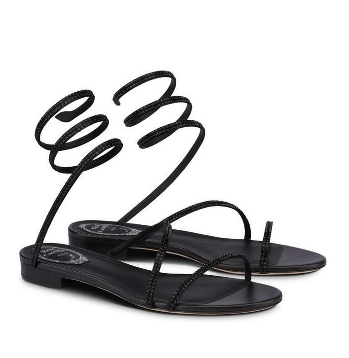avec boîte Créateur de mode Cleo Cristaux Sandales Talons Agrémentés Chaussures Strass Strass noir Chaussure de soirée femme à talons hauts Desig