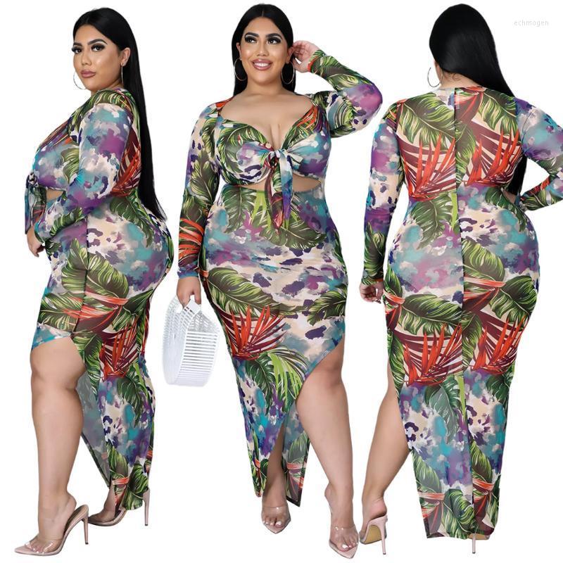 

Plus Size Dresses Sexy Bodycon Skinny Birthday Dress Women Long Sleeve Vintage Flower Printed V-neck Big -5XL Outfits Echm22, Green
