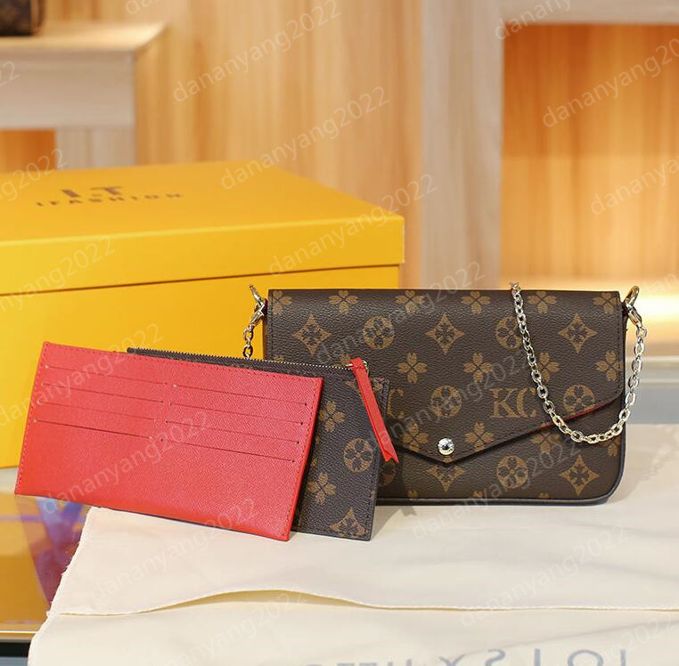 

3pcs set Genuine Leather Women Classic Pochette Felicie Bag Luxury designer handbag Handbags Shoulder handbag Clutch Tote Messenger Purse, Customize