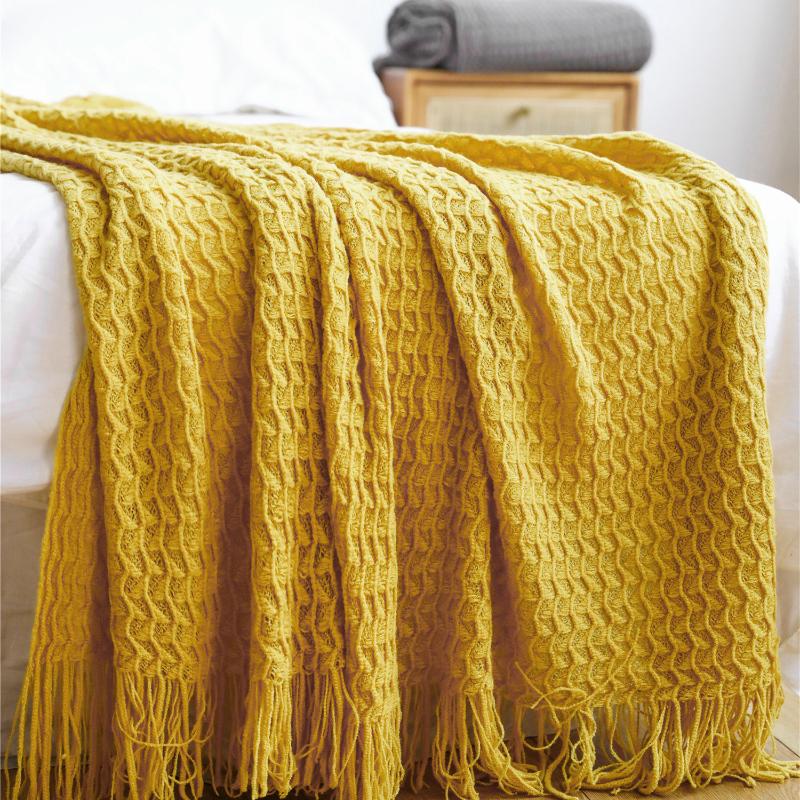 

Blankets Textile City Home Fashions Throw Solid Shell Lines Sofa Cover Indoor Decorative Knitted Blanket Tassels Bedspread Spring Autumn