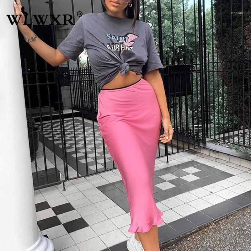 

Casual Yellow Pink Sexy Satin Skirts Womens 2022 Split Pencil High Waist Skirt Female Club Party Ladies Bodycon Midi, Black