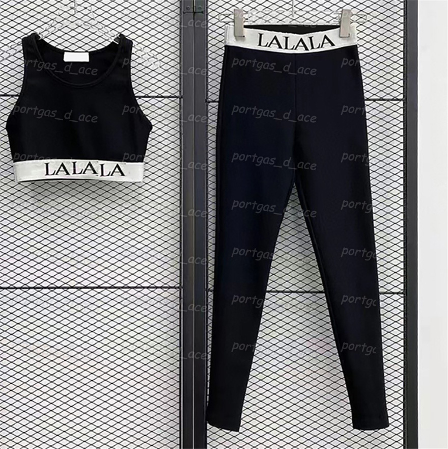 

Womens Yoga Outfits Letter Print Sports Tracksuits Black Summer Vest Pants for Women Elastic Slim Leggings Suit
