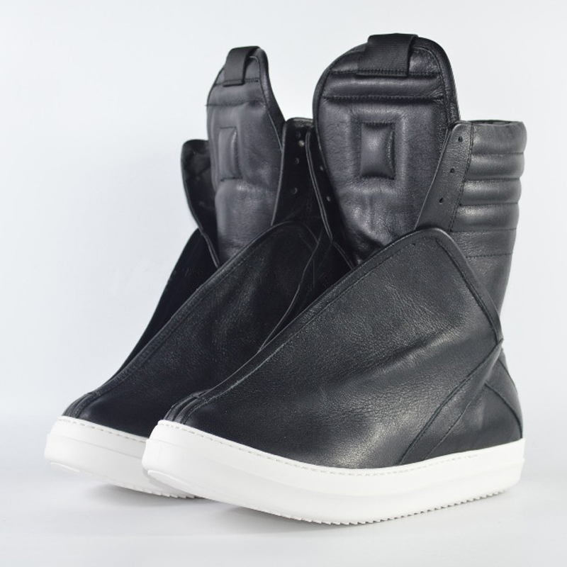 

High Top Men Boots Genuine Leather Big Size Men Fashion Sneakers Dark Black Street Style Shoes, Low top c280