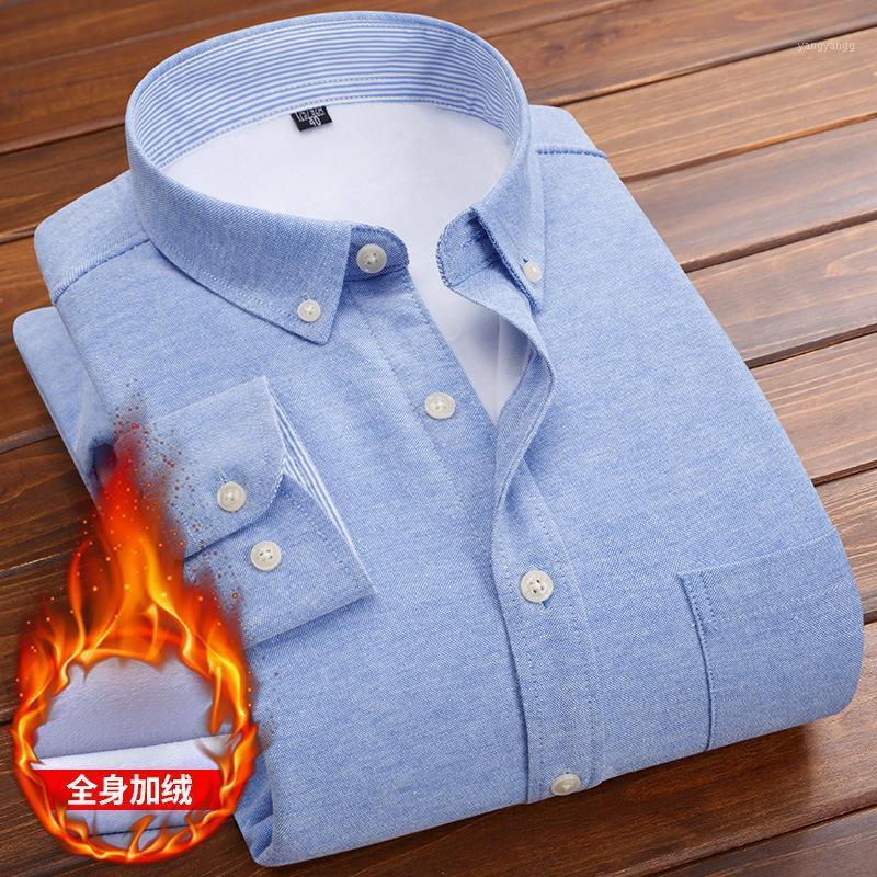 

Flannel Shirt Thick Fleece Lining Thermal Top Quality Winter Warm Bottoming Long Sleeve Men Men's Casual Shirts, Ivory