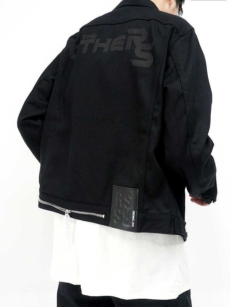 

Men's Jackets [Spot]Raf20fw Simons new high street chain print short casual loose denim jacket for men, Black