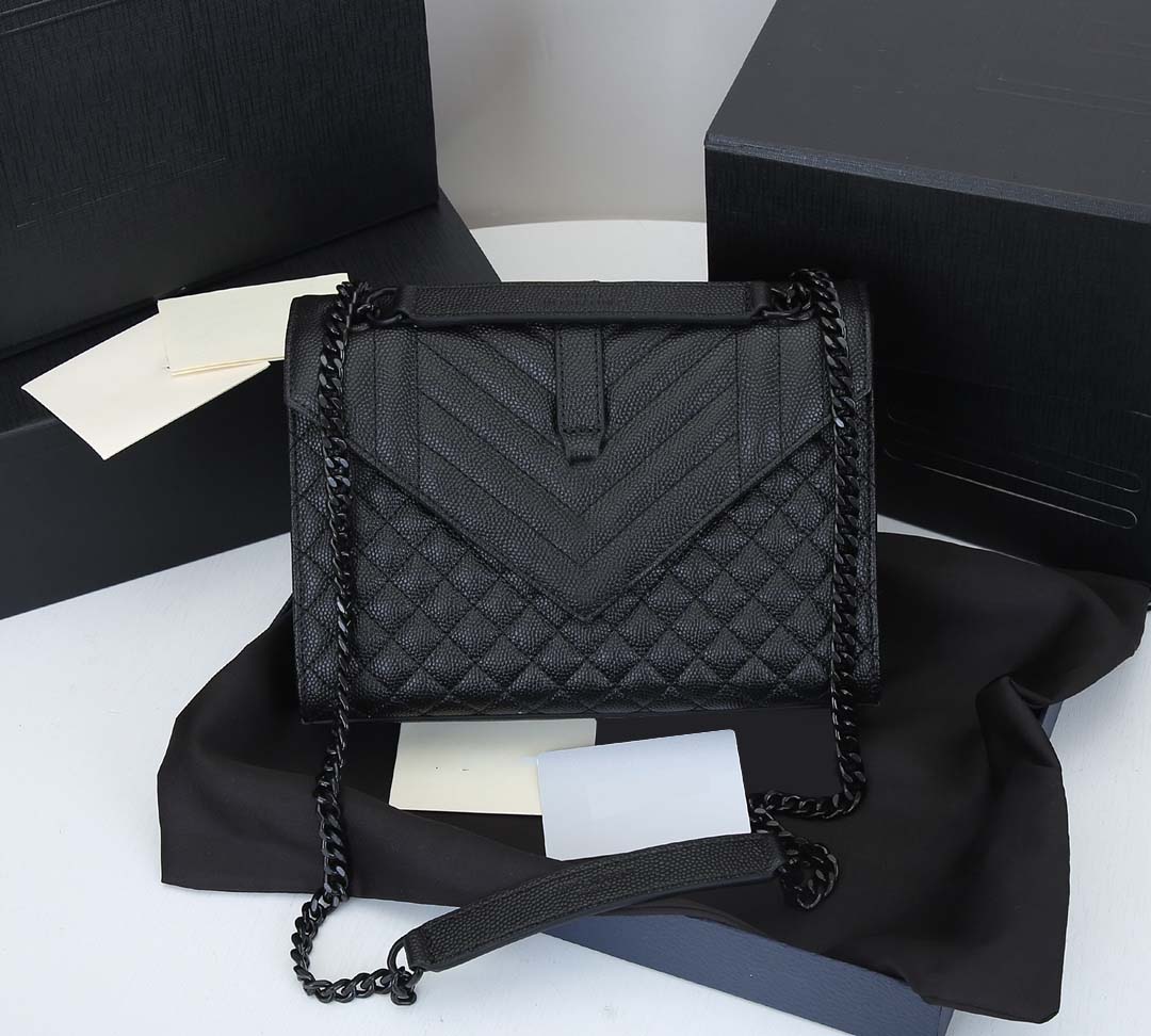 

Women Handbag Caviar Leather Envelope Bags Buckle Chain Bags Designer Shoulder Messenger Bag Handbags Wallet, Black