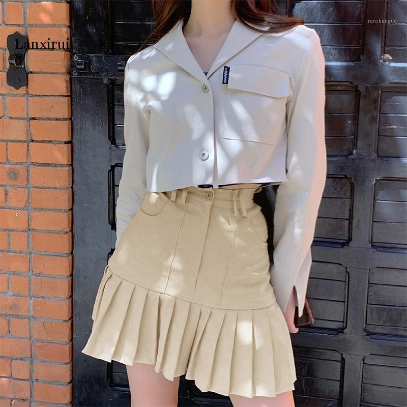 

Skirts Pleated High Waisted A-Line Mini Women Khaki Streetwear Summer Skirt Woman Casulal Solid Womens Club
