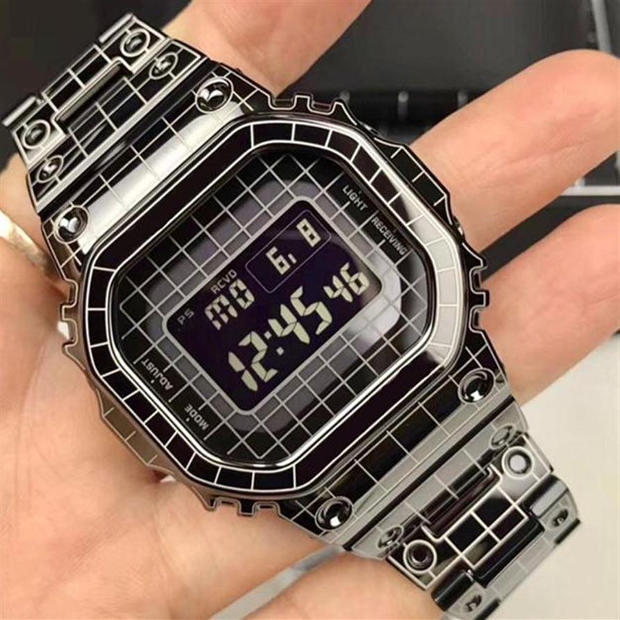 Men's Digital Quartz Sports 5600 Watch LED Mesh Double Butterfly Buckle Fully Featured World Time Waterproof231v