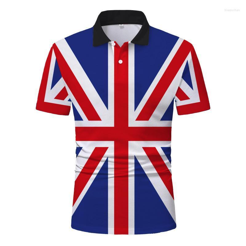 

Men' Polos Flag Printed Men Shirts Short Sleeve Summer For Turn-down Collar Button Male ShirtsMen' Men'sMen' Bles22, Blue